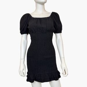 NWT VICI "Spring Fever" Cotton Smocked Puff Sleeve Mini Dress (Black | Size S)